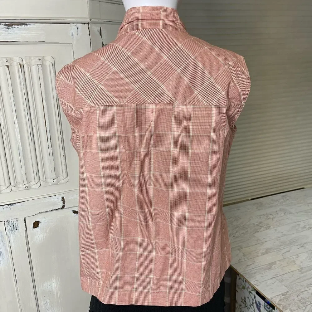 Christopher & Banks Red Cream Plaid Cotton Vest Size Small